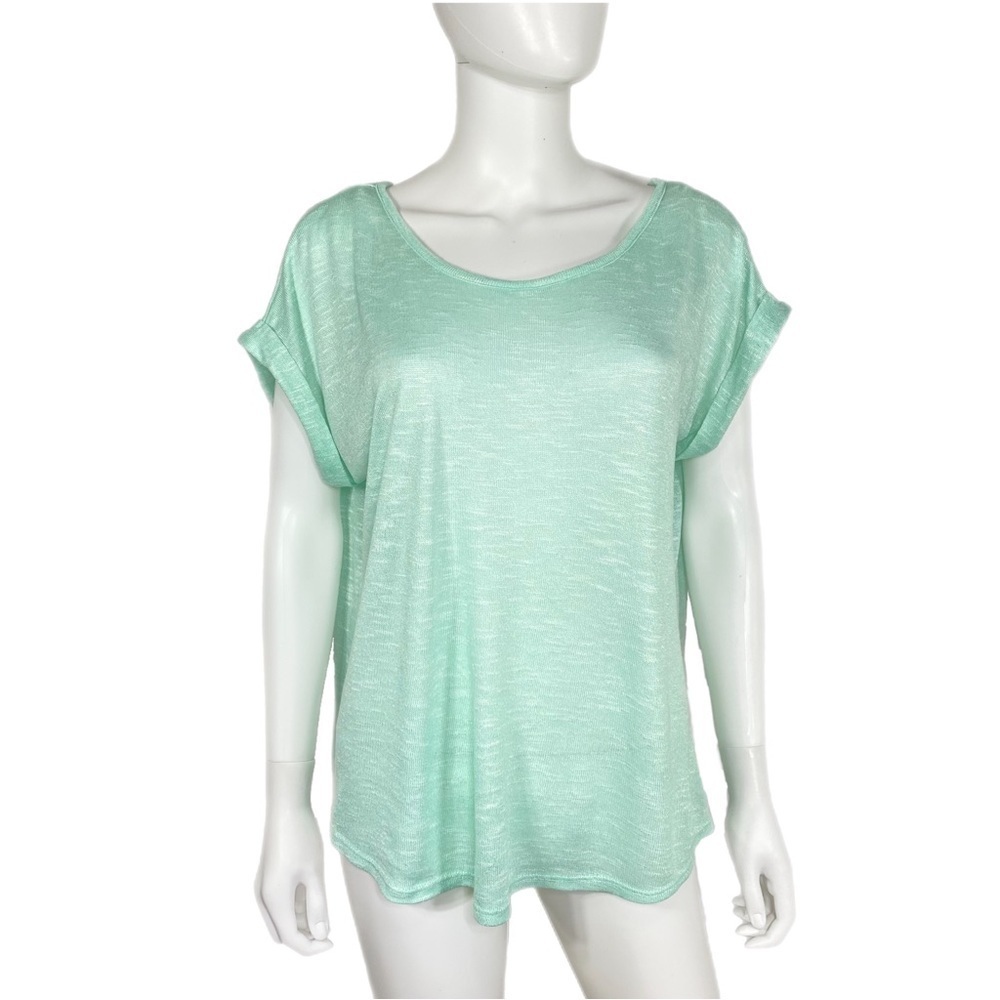 Almost Famous Mint Rolled Sleeve Laced Cami Back Blouse